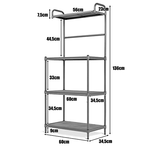 COSTWAY Keukenrek, 4-traps, magnetronrek met verstelbare planken