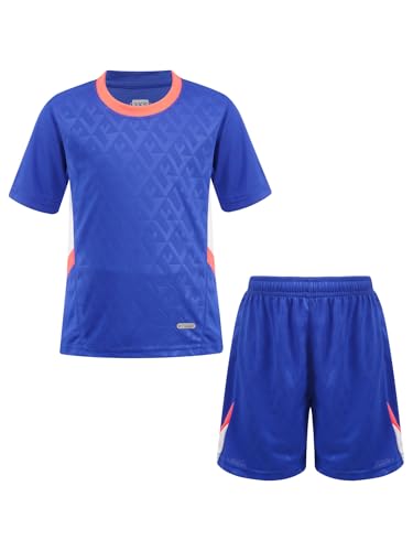 Kids Boys Girls Piece Football Training Uniform Soccer Jersey Tshirts with Sports Shorts Bottom Set Tracksuit