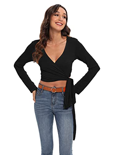 Image of Famulily Women's Sexy Deep V Neck Bandage Surplice Wrap Crop Top
