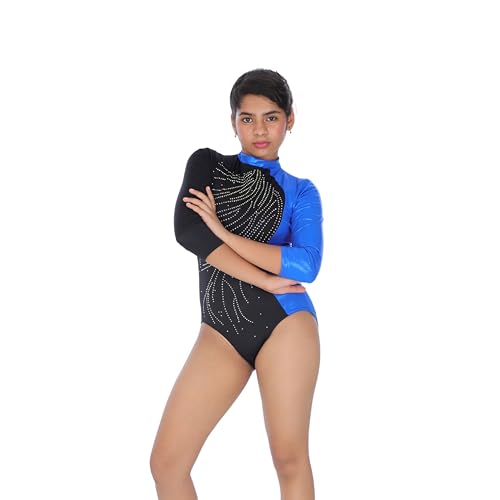 Image of IKAANYA Girls or Women Full Sleeves Rhinestones Leotard - Ideal for Gymnastics, Dance, Yoga, Acrobatics or Performance (Toddlers, Kids, Adults)