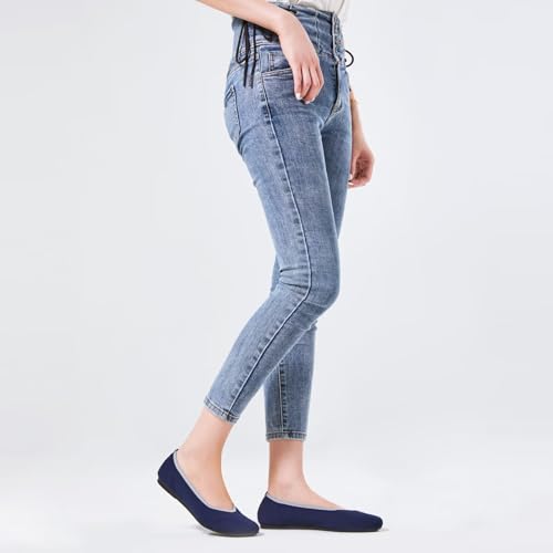 Image of Frank Mully Women's Ballet Flats Round Toe Walking Flats Slip On Work Shoes Knitted Flats Shoes for Woman Soft Lightweight