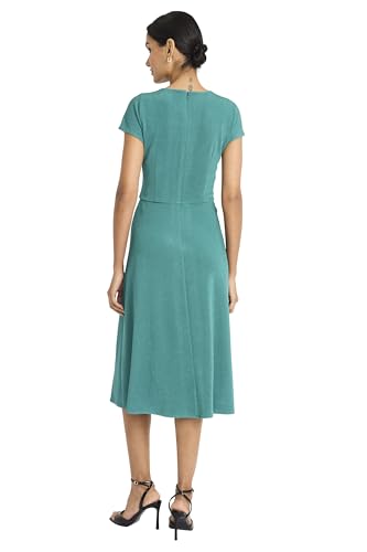 Image of Maggy London Women's Women's Cap Sleeve Wrap Bodice Midi Dress - Elegant A-line Work to Wedding Guest Dress