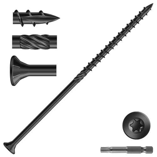 Image of #14 x 7 Inch Deck Screws (19Pcs) 1lb. Carbon Steel, Black, Flat Head, Rust Resistant epoxy Coated, with T30 Star Bit