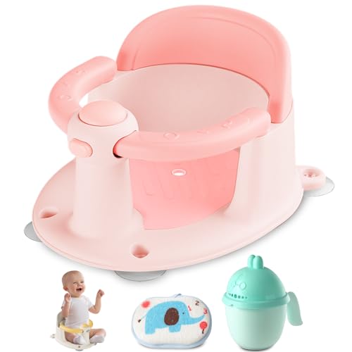 Image of Trankerloop Baby Bath Seat, Bath Seat for Baby 6 Month & up, Baby Bath tub Seat with Suction Cups, Non-Slip, Detachable, Pink