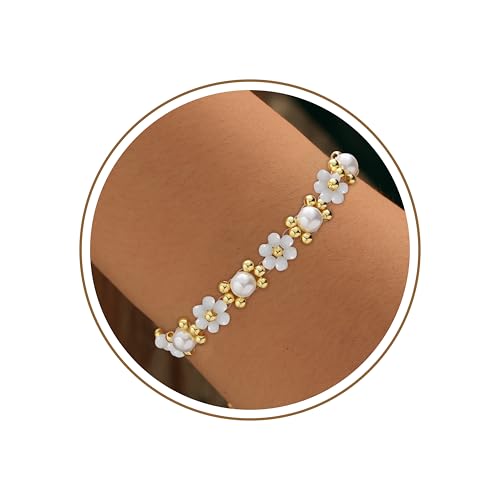 Healing Natural Stone Bracelet Bridesmaid Proposal Gifts Beaded Bracelets for Women Wedding Gifts Friendship Flower Bracelets Birthday Gift for Women Pearl