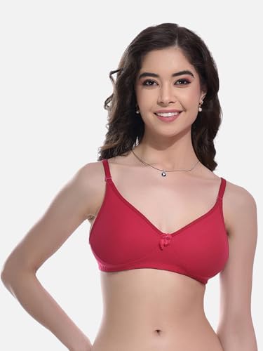 Image of FIMS - Fashion is my style Women Cotton Blend Non-Padded Bra Non-Wired Mould Seamless Cup Solid Bras Cup-B Pack of 1, Multicolor
