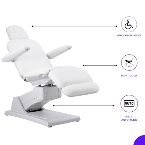 Spa Source LuxMed SYMPO 4 Motor Fully Automatic Exam Chair - ADA Compliant Electric Medical Treatment Table for Massage, Tattoo, Esthetician & Facial Beds - Hand Remote Included - White