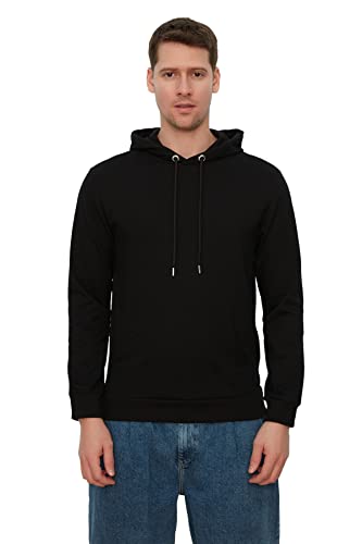 Trendyol Black Male Regular Fit Hooded Kangaroo Pockets Long Sleeve Sweat-Shirt Capuche, Noir, M Homme