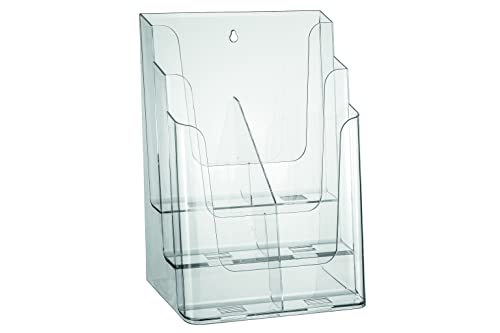 Europel Prospekhalter mehrfach, aus glasklarem, recyclebarem Polystyrol, Format 1/3 A4, 6 Fächer, auch zur Wandmontage geignet, Außenmaße 232x320x150 mm, Fülltiefe pro Fach 35mm