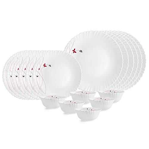 Opalware Dazzle Series Lush Fiesta 18-Piece Dinner Set Serving for 6 | Lightweight, Chip-Resistant | Bone Ash-Free | Microwave & Dishwasher Safe | Opal Glass Crockery for Daily Use & Gifting