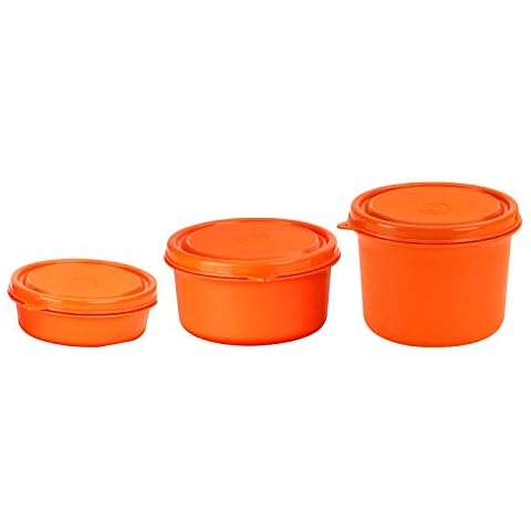 oliveware SOPL (logo) with Device Benny Microwave Containers with BPA Free Airtight Lid, Leak Proof, 3 Inner Steel Container (290 ml, 450 ml & 600 ml), Home & Office Use - Orange Cover