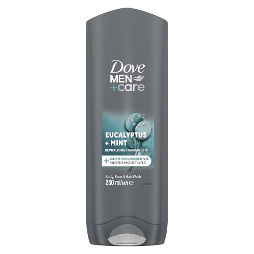 Dove Men+Care Eucalyptus + Mint 3-in-1 Hair, Face and Body Wash Body Cleanser shower gel with MicroMoisture technology for 24 hour nourishment 250 ml