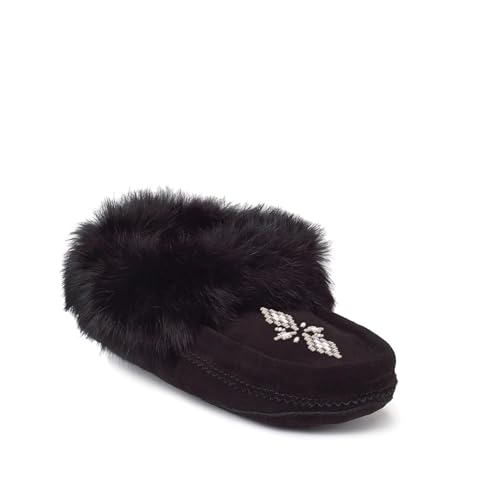 Image of Manitobah Tipi Moccasin - Womens Indoor Slipper, Fleece-Lined, Suede Leather, Rabbit Fur Trim