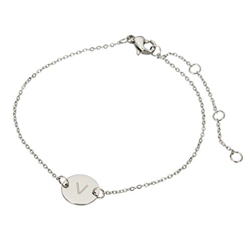 Image of HUAN XUN Stainless Steel Engraved Initial Bracelet Adjustable, 7.87 inch