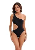 iderwode Women's One Piece Swimsuits One Shoulder Swimsuit for Women Cutout Swimwear Monokini (Black M)