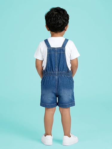 Image of KiddoPanti Unisex Infant Denim Dungaree | Cotton Blend Stretch | Baby Jumpsuit Witth Pockets | Comfortable Casual Outfit for Boys & Girls 6 Months-3 Years