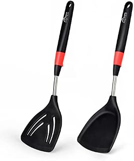 HOTEC Spatula, Pancake Turner Silicone Good Grip Slotted Turner Spatula Heat Resistant Flexible Rubber Non-Stick Cookware Kitchen Utensils Dishwasher Safe Food Grade