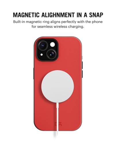 Image of DailyObjects Leatherite Case for iPhone 15 Compatible with MagSafe Wireless Charging | Crimson-Grey Hybrid Magnetic Back Cover