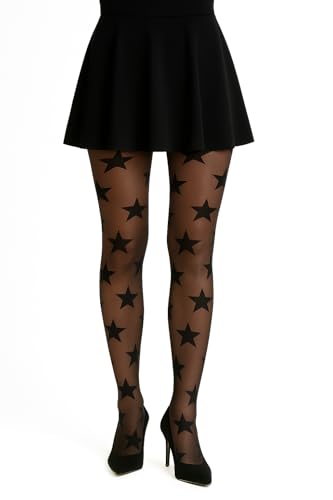 MYSASI Womens Star Pattern Sheer Tights 20 Denier (US Alpha Medium Regular Regular Black Stars)