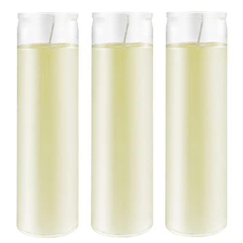 PEILIN Unscented White 7 Day Devotional Prayer Glass Container Candle, Premium Wax Candles 2 Inch x 8 Inch, Great for Sanctuary, Vigils, Prayers, Blessing, Religious & More- 3 Pack