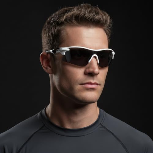 Image of Cycling Goggles for Men & Women | Sports Goggles UV400 Protection | Oversized Sports Sunglasses for Cricket, Running, Driving, Fishing, Hiking & Outdoor Activities (White : Black)