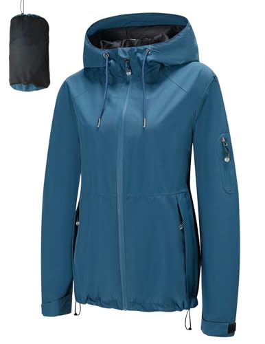 FARVALUE Women’s Rain Jacket Waterproof Packable Lightweight Windbreaker Hooded Rain Coat for Hiking Cycling Travel