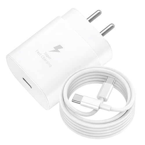 Image of 25W Charger for Samsung with Type-C to C Cable | Super Fast Charging PD Adapter for Galaxy S26 /S25 Ultra, S24 FE, A56 /A36 /A16, M15 /M17 /M55 5G, F15 /F55 /Z Fold & S /A /M /F /Z Series Phones - BIS Certified