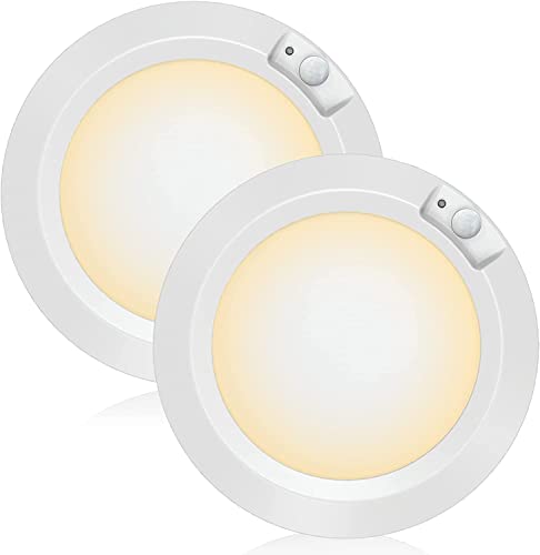 Awanber Motion Sensor Battery Operated LED Lights Indoor 210LM 3000K for Closet, Stair, Laundryroom, Stairwell, Hallway, Shed, Kitchen Cabinet - Warm White (2 Pack)