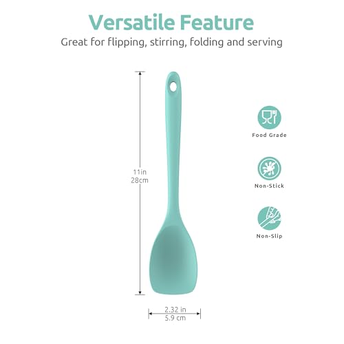 Image of U-Taste 18 /8 Stainless Steel Coffee Scoop 2 Tablespoon Metal Measuring Spoon and 600ºF Heat Resistat Spatula Spoon Flexible Silicone Cooking Scoop Spoonula (Aqua Sky)