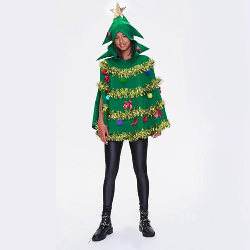 Generisch Weihnachtsbaum Poncho Kostüm Weihnachtsbaum Kostüm Fliege Ball Kapuzenumhang Umhang Party Dekor für Weihnachten Cosplay Party, grün, L