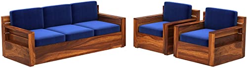 Image of Swangia Art Solid Sheesham Wood Sofa Set 5 Seater For Living Room | Wooden 5-Person Sofa Set For Home Office | 3+1+1 Sofa Sets For Living Room | Five Seater Sofa With Storage | Rosewood, Brown Finish