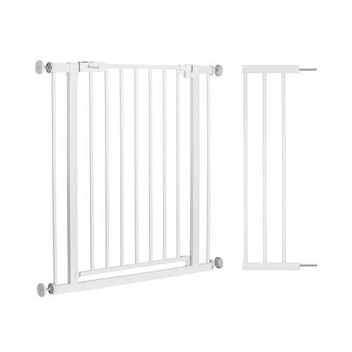 hauck Open N Stop 2 + Estensione da 21 cm, Grigio Scuro - Cancelletto per Bambini Cani, Larghezza Regolabile da 96 a 101 cm, Alto 77 cm, Apribile con una Mano in Entrambe Direzioni, Solo per Interno