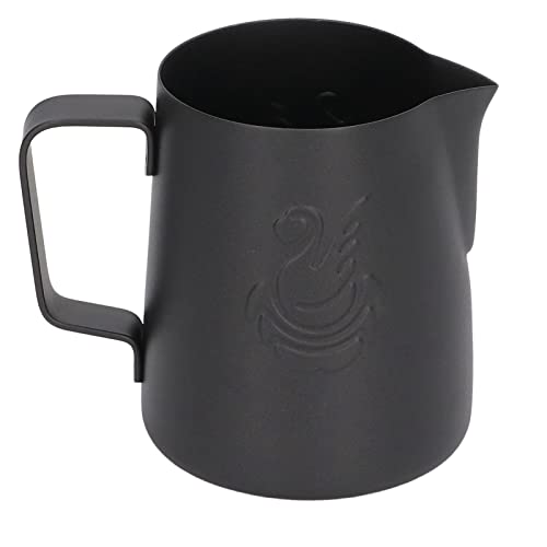 Pichet à vapeur à café, 380ml de lait de lait tasse avec poignée inclinée en acier inoxydable Olecranon Lait Espresso Puche pour latte (Schwarz)