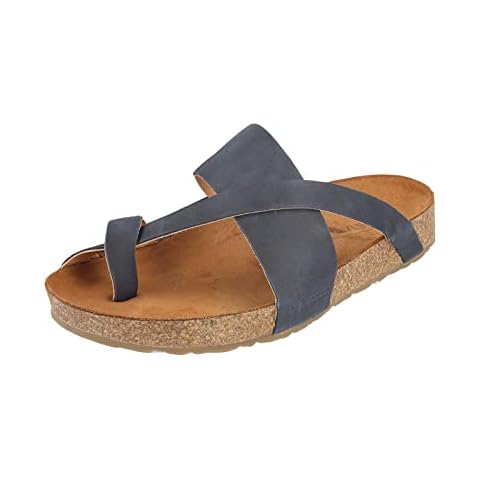 HAFLINGER Bio Jack Unisex Leder Pantolette Sandale Zehentrenner Blau Cover