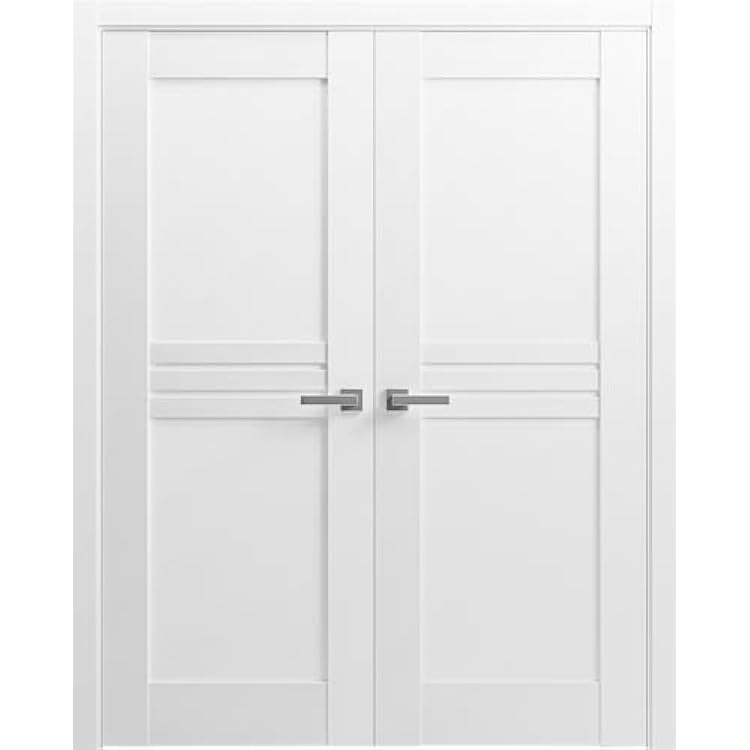 VDOMDOORS Mela 7444 | Double Swing Interior French Doors with Glass, MDF, Hardware Included, 36x80, White, Modern