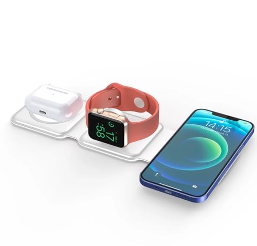 Generic Magnetic Wireless Charging Station 3-in-1, Foldable, Magnetic Fast Charger for iPhone 15/14/13/12 Pro Max, Smart Watch and Ear Buds(White)