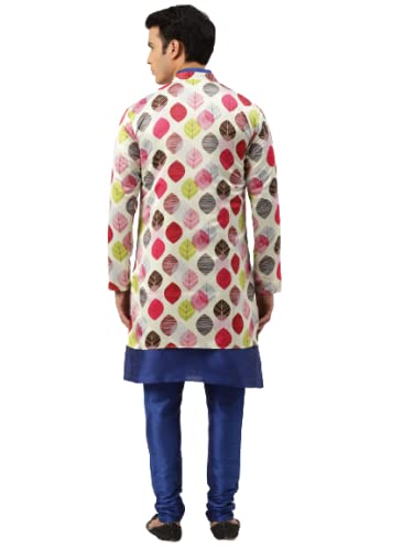 Image of SOJANYA (Since 1958 Men's Silk Blend Royal Blue Kurta Pyjama & Silk Blend Sherwani Set