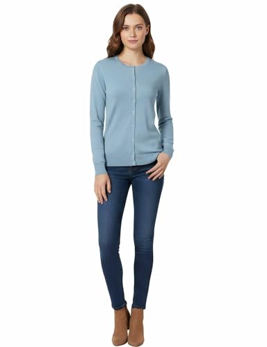 Image of Allsense Women's Long-Sleeve Crewneck Cardigan | Classic Button Down Sweater, Soft Fine Knit, Lightweight