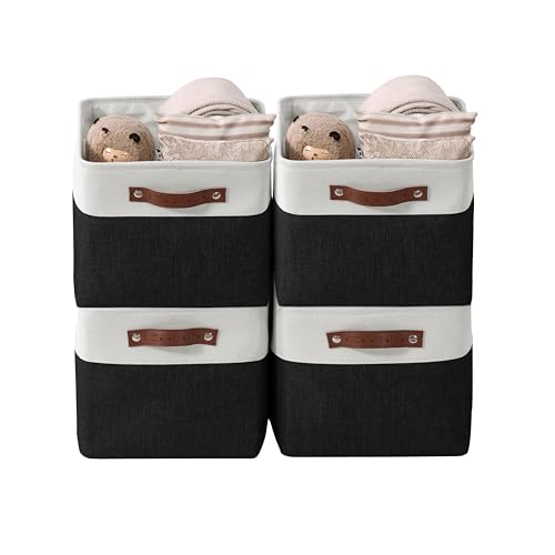 Image of DECOMOMO Foldable Storage Bin Collapsible Sturdy Cationic Fabric Storage Basket Cube W /Handles for Organizing Shelf Nursery Home Closet (Black and White, Large - 15 x 11 x 9.5-4 Pack)