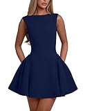 YMDUCH Women's Summer Sleeveless Crew Neck Backless A-line Mini Party Prom Dress Navy
