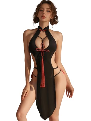 ADSEXY Sexy Lingerie Babydoll Dress For Women Sheer Chinese Dress Cheongsam For Women One Size Chinese Knot
