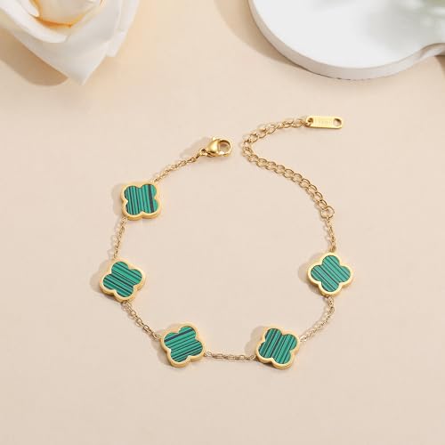 Image of AIPPK 18K Gold Plated Clover Lucky Bracelet for Women White /Black /Red /Green Flower Four Leaf Link Bracelets Trendy Jewelry Gifts for Women