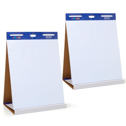 Image of GKACGZ 2 Sets Tabletop Self-Stick FlipChart Pad, 20 Sheets, 100gsm Paper, 15 x 18 Inch, 38x45 cm,White for Team meetings,Teaching & tutoring,Project planning,Home office,Client presentations