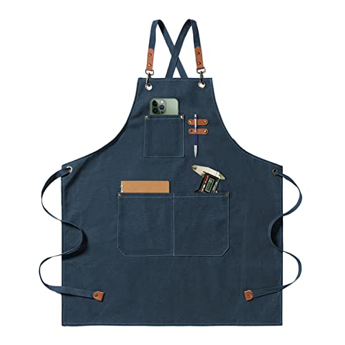 jiuzcare Delantal de Barbacoa 68x76cm con Correa Cruzada Ajustable Delantales de Cocina con 3 Bolsillos Delantale para Mujeres Hombres Masterchef para Jardinería Restaurante Barbacoa Hornear, Azul