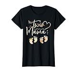 Womens Floral Twin Mama Mom to Be Pregnant with Twins Pregnancy T-Shirt