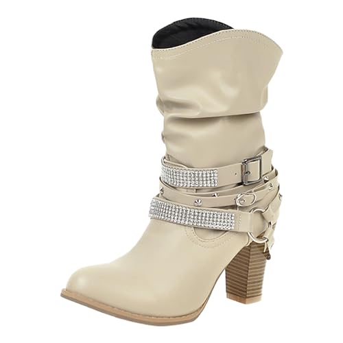 Bottes mi-mollet femme à talon épais et boucle élégante
