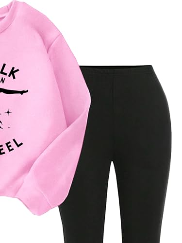 Image of Girls 2 Piece Outfits Long Sleeve Crew Neck Bow Sweatshirt Top and Flare Pants Set