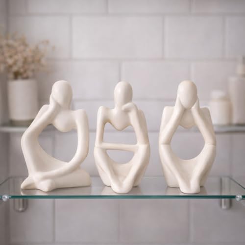 Image of CraftVatika 3 Pcs Decorative Abstract Thinker Men Statue Showpiece Set | Home Decor Items, Ceramic Modern Art showpiece for Living Room Bedroom Bookshelf Desktop Table Office Wedding Housewarming Gift