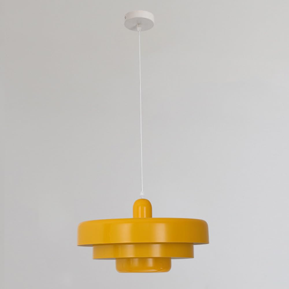 LYMSXAZOU Nordic Metal Pendant Light, Mid Century Modern Light Fixture, 3-Layer Design, 13.7 Inch Vintage Chandelier Ceiling for Living Room, Hallway, Yellow