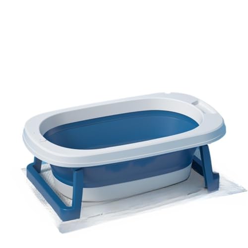 OGXN ペットバスタブ 折りたたみ 滑り止め 犬猫兼用 超薄型 省スペース 柔らかい 風呂 中小型犬猫用 浴室用 マンション収納 (青)